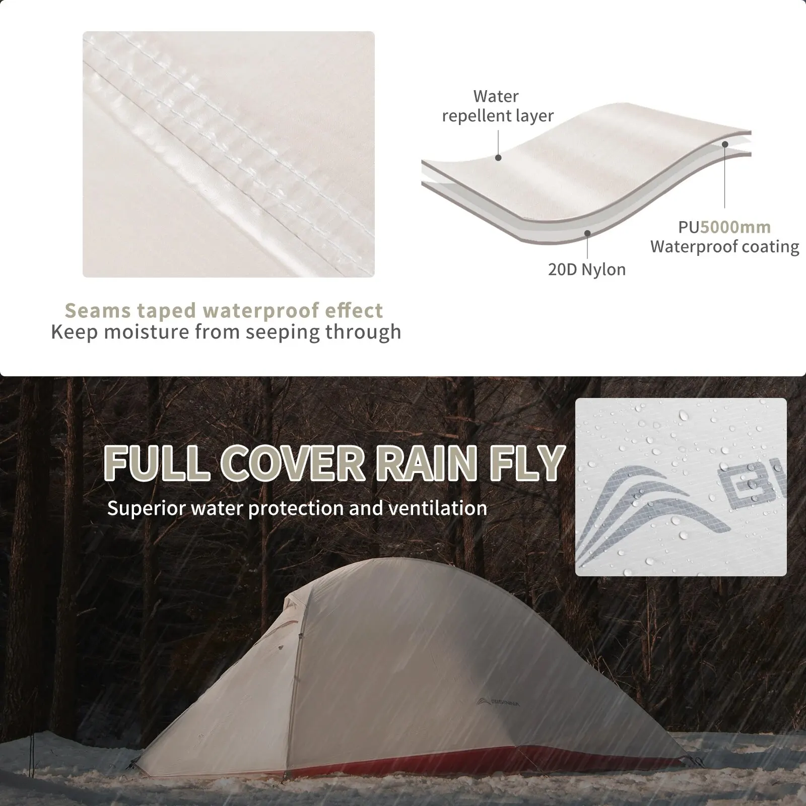 Camping Tent Portable 20D Nylon Waterproof Outdoor Hiking Travel Cycling 1-2 Person