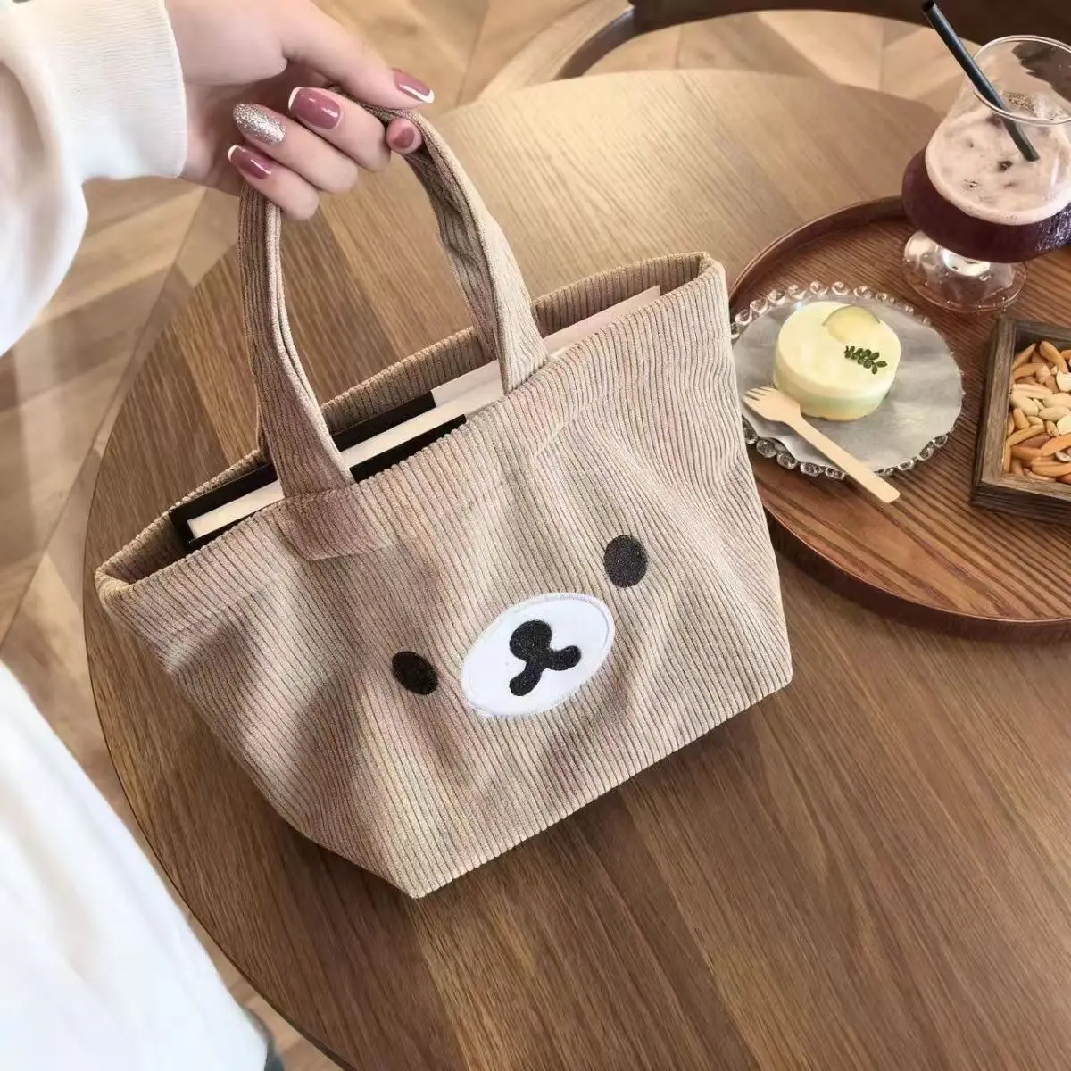 Borsa tote in velluto a coste Rilakkuma, borsa portatile estetica di grande capacità, borsa casual da pendolare per donna - immagine 4