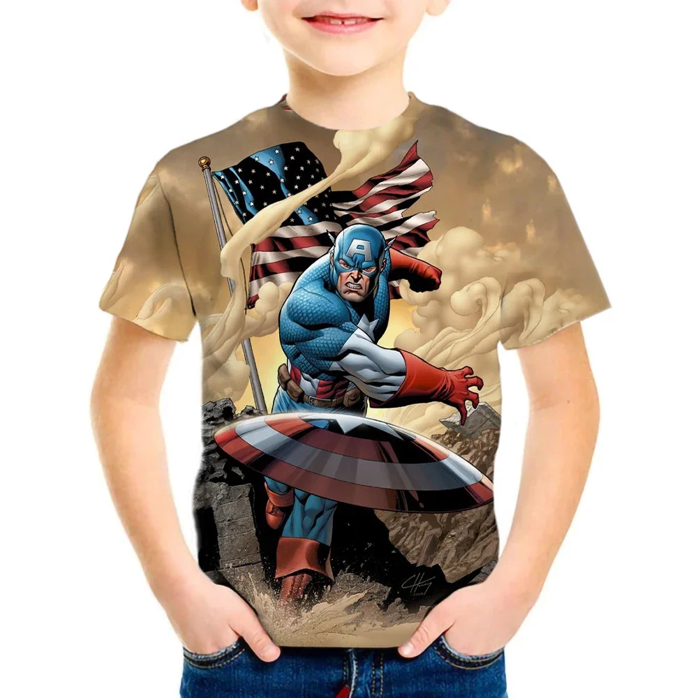 2022 Summer T-Shirt Girls boys Captain America Cartoon Print kids Clothes Fashion Harajuku Children'S Clothing Avengers T Shirt 3