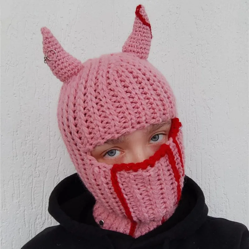 Homens e mulheres Halloween Devil Horn Balaclava, máscara de esqui