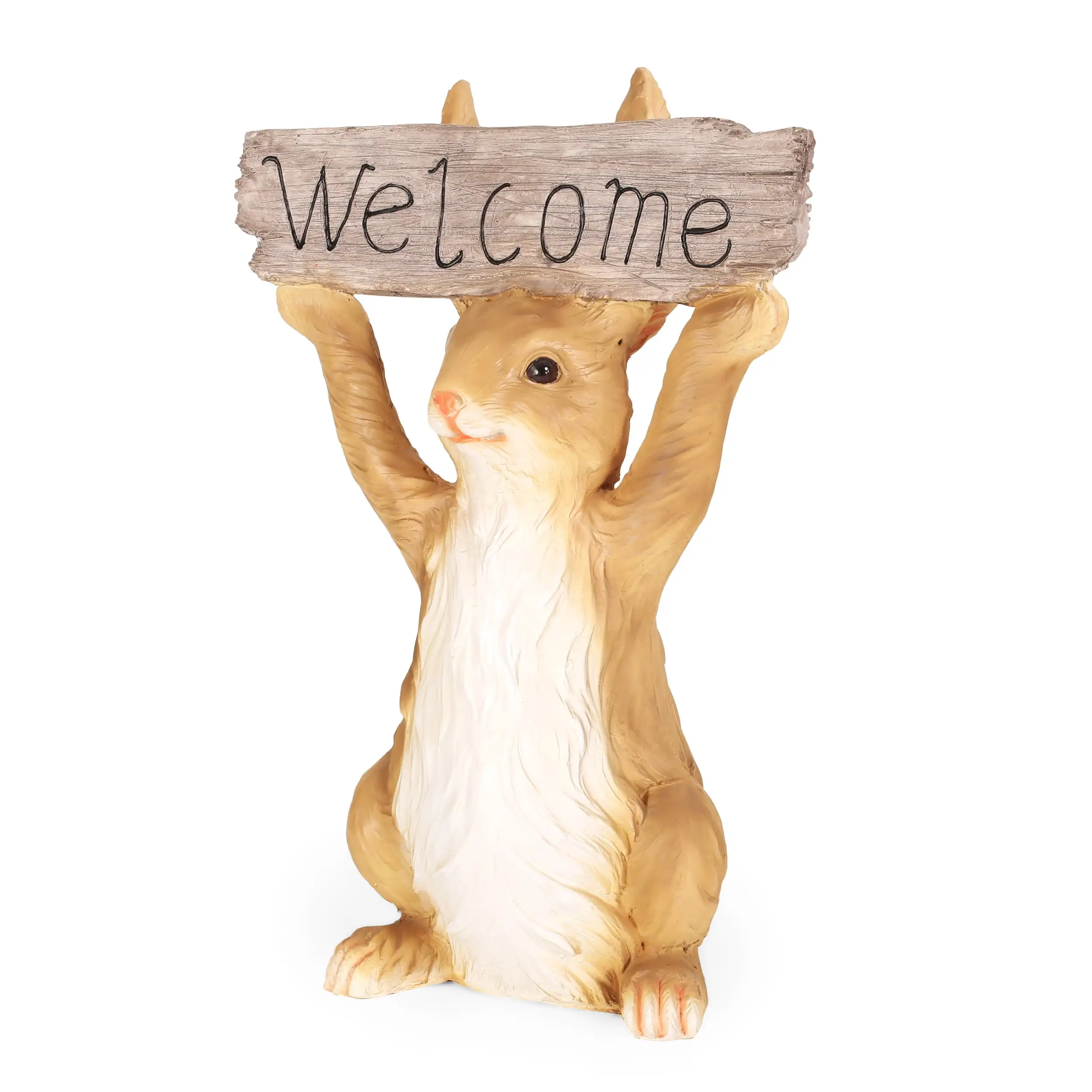 

24" Rabbit Garden Statue with "Welcome" Sign Lightweight Animal Sculpture Ornament for Patio, Balcony, Yard Birthday Gift