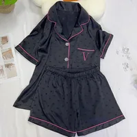 Summer Nightwear for Women: Ice-Silk Cool-Touch Short-Sleeved Premium Black Heart-Print Outerwear-Style Loungewear Fashion Set - Image 4