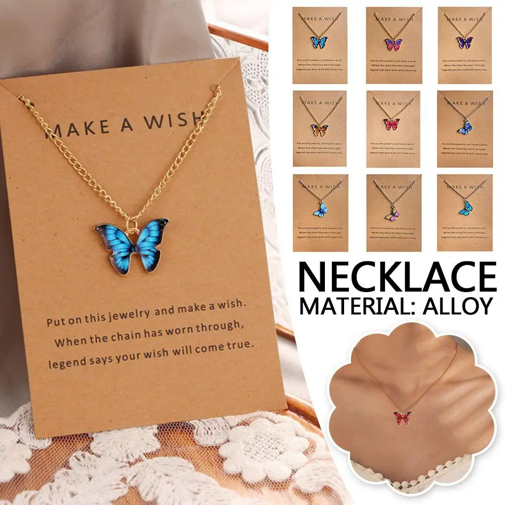 

Fashion Womens Bohemian Butterfly Pendant Necklace Colorful Butterfly Retro Card Clavicle Chain Insect Animal Necklace For O3D0