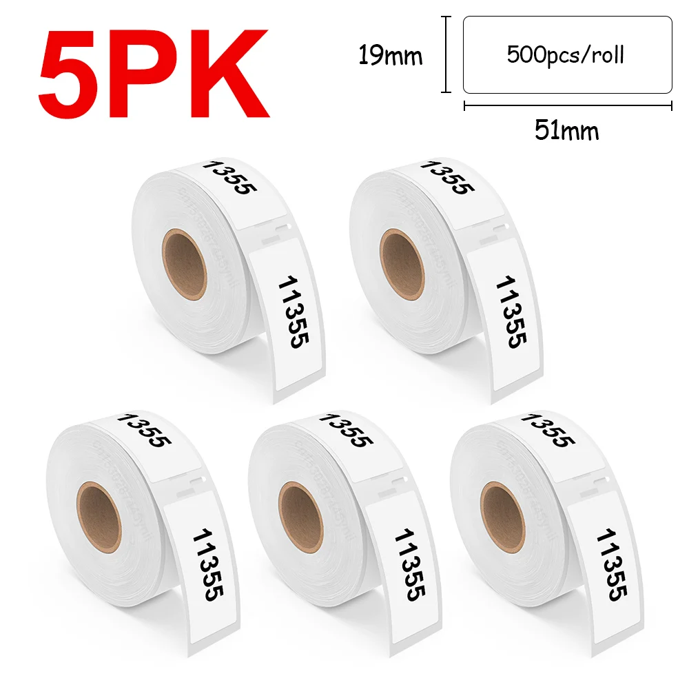 Dymo LW 11355 감열지 접착 주소 스티커, DYMO 라벨 라이터 450 450 터보 프린터용, 5 롤 11355 슈트, 19mm x 51mm
