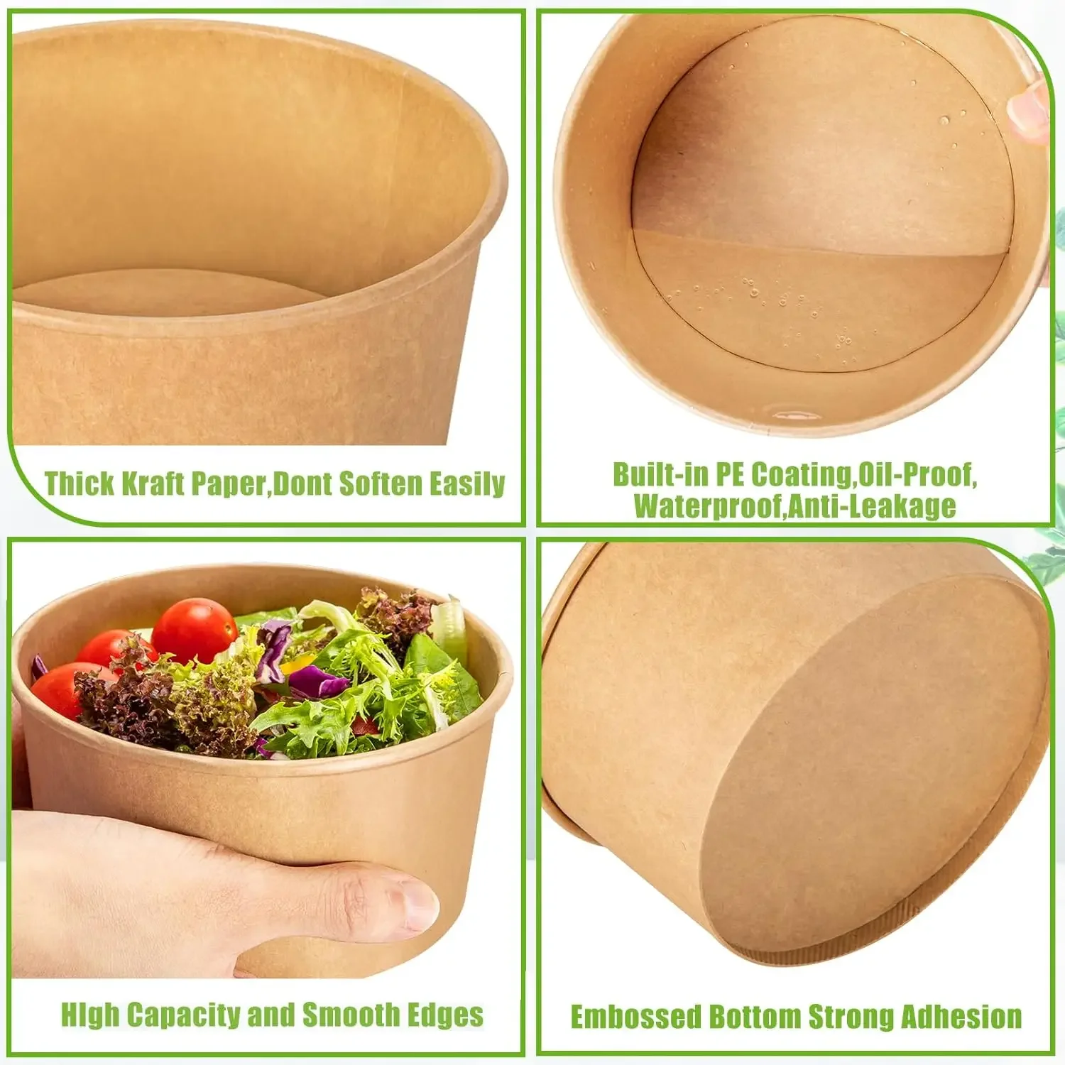 Large Kraft Paper Lunch Box Disposable Bowls for Soup Salad Noodles Ice Cream Packaging Boxes with Lid Food Containers