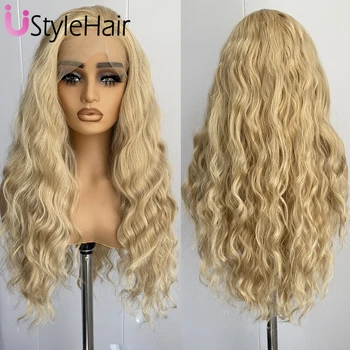 Mix Blonde Lace Front Wig Long Deep Wave Synthetic Hair for Women Natural Hairline 13x4 Lace Wig Glueless Heat Resistant Fiber
