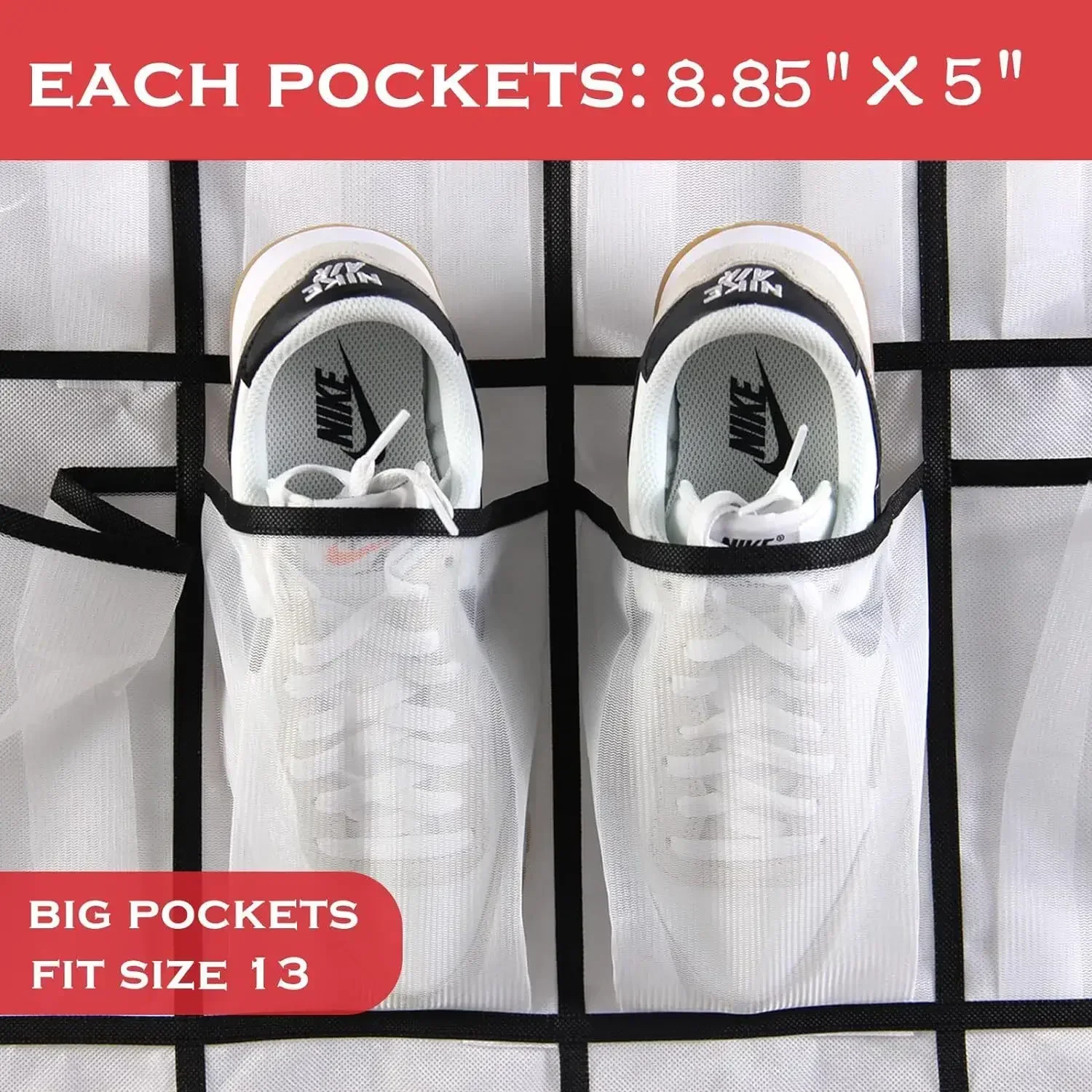 35 Pockets Over the Door Shoe Organizer Large Mesh Pockets With 4 Hooks Transparent Fabric Shoe Rack Storage Bag For Bedroom 5