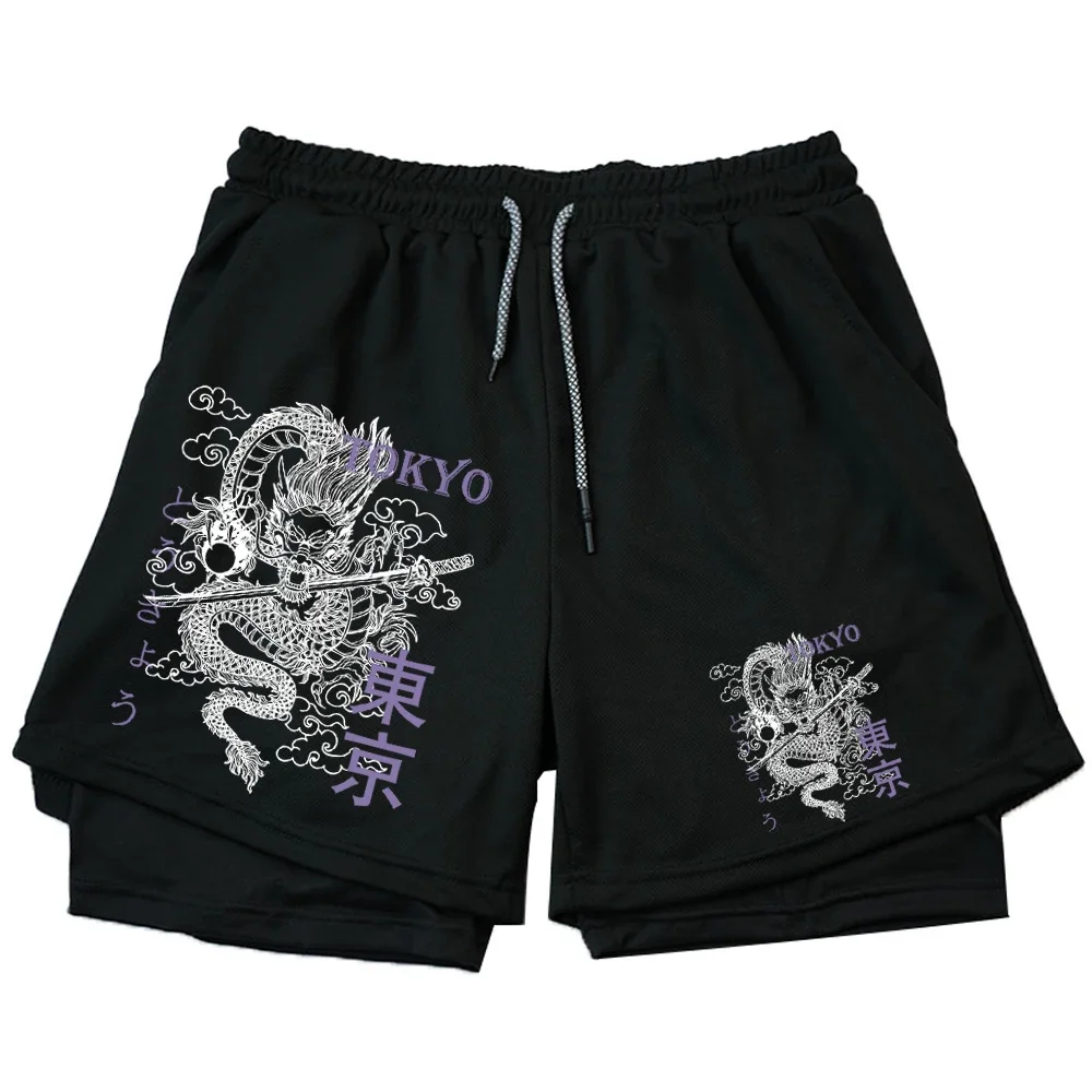 Streetwear Shorts Men's 2-in-1 Quick Drying Jogging Shorts Running Gym Fitness Summer Gothic Haweii Beach Short Pants