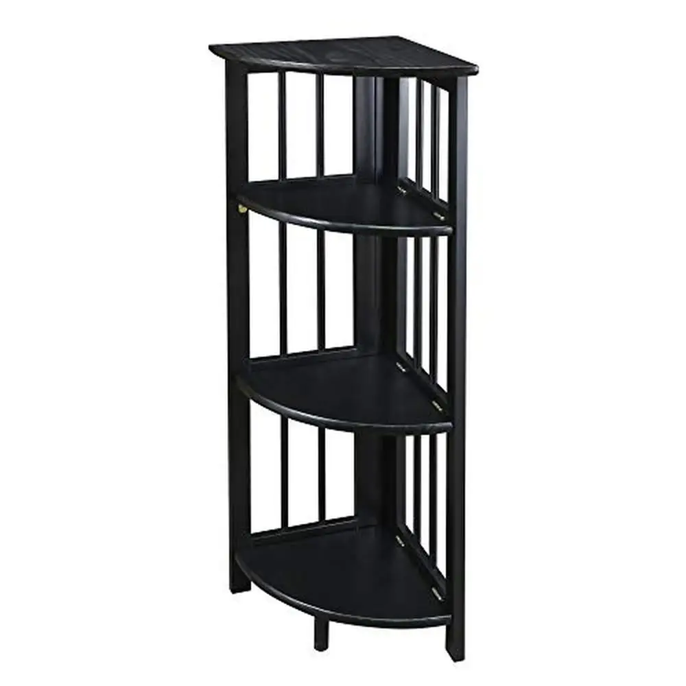 

Space-saving Black Corner Bookcase Foldable 4-Tier Wood Shelf Office Living Room Decor