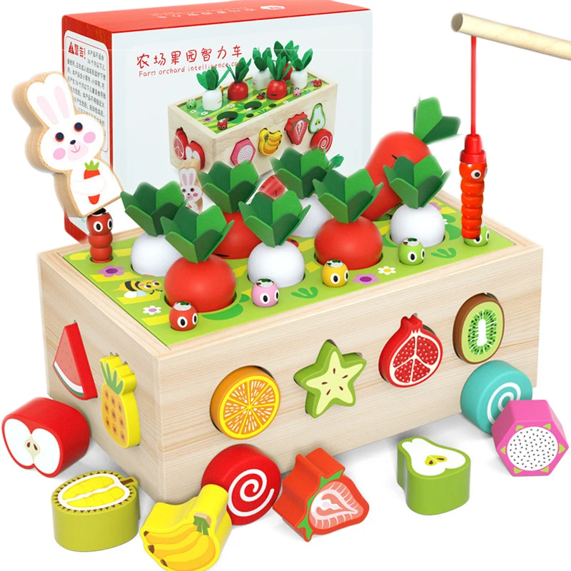 

Montessori Toy Set Wooden Toys Baby Fishing Pull Along Car Shape Cognitive Puzzle Learing Toy Children Wooden Baby Toys