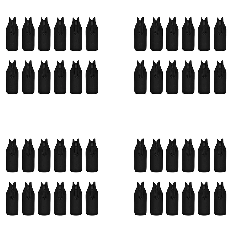 

48 Pack Beer Bottle Cooler Sleeves Keep Drink Cold Zip-Up Extra Thick Neoprene Insulated Sleeve Cover Black