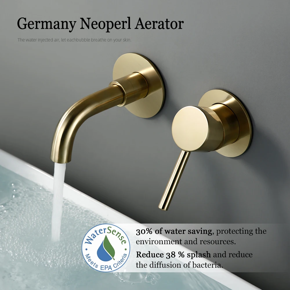 Basin Faucet Bathroom Mixer Sink Tap Wall Mounted Brass Matt Black With Single Handle Hot Cold Water White Rose Gold Set basin faucet bathroom faucet