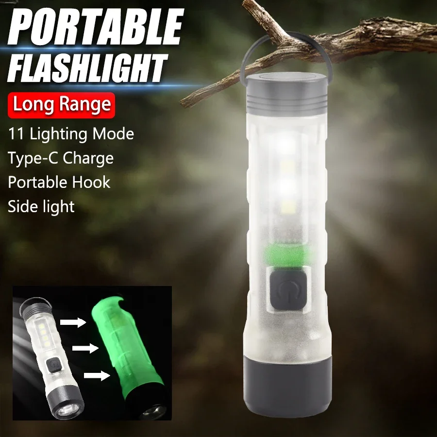 Highlight Mini LED Flashlight Portable Torch Rechargeable Flood Side Light Keychain Lamp for Outdoor Relief Emergenc