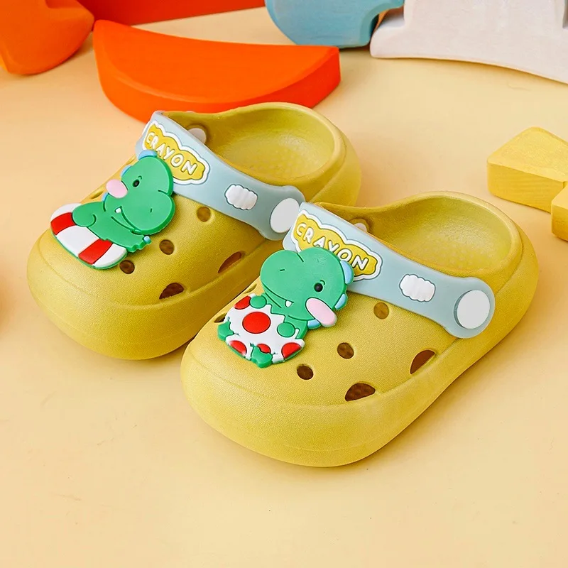 Girls Boys Hole Slippers Cute Dinosaur Design Kids Shoes Children's Beach Sandals Soft Bottom  Non-slip Babies Indoor Footwear