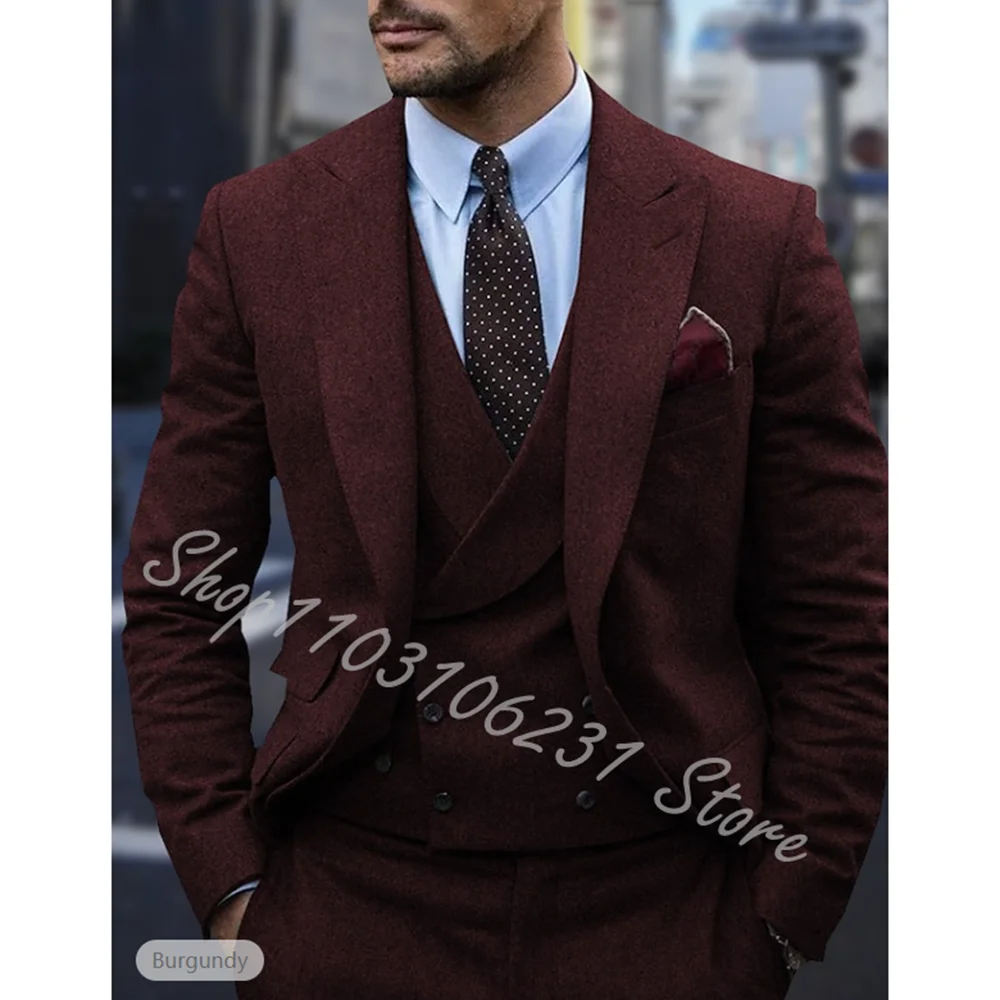 

Herringbone Suits Men 3 Pieces Formal Business Tweed Tuxedos Tailor-made Wedding Men's Suit Jacket Vest Pants Costume Homme