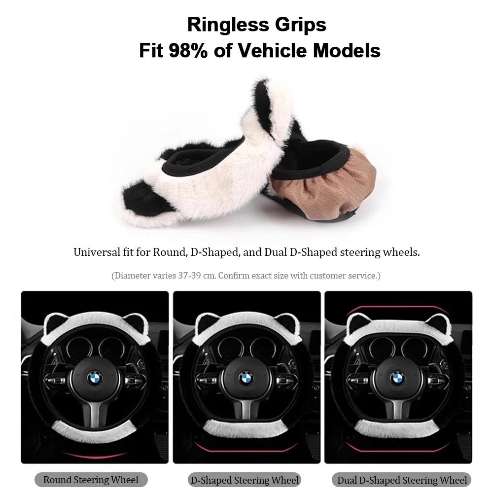 Cute Ear Plush Anti-Slip Steering Wheel Cover - Cozy Multicolor Interior Accessory, 38cm