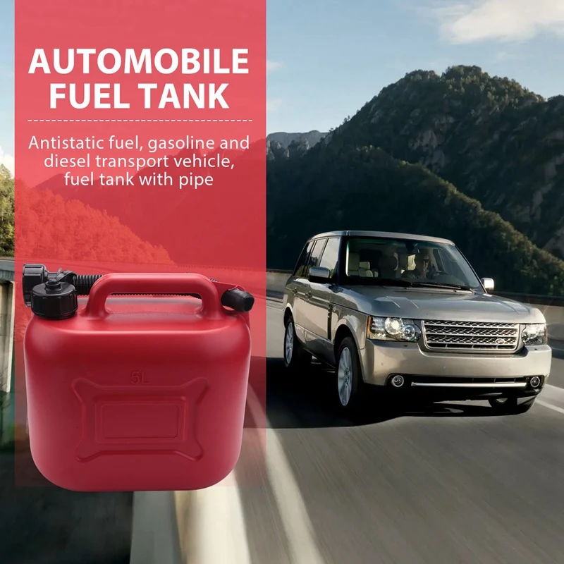 5L Car Fuel Tank Can Spare Plastic Petrol Gas Container Anti-Static Fuel Carrier With Pipe For Car Travel motorcycle fuel container petrol can
