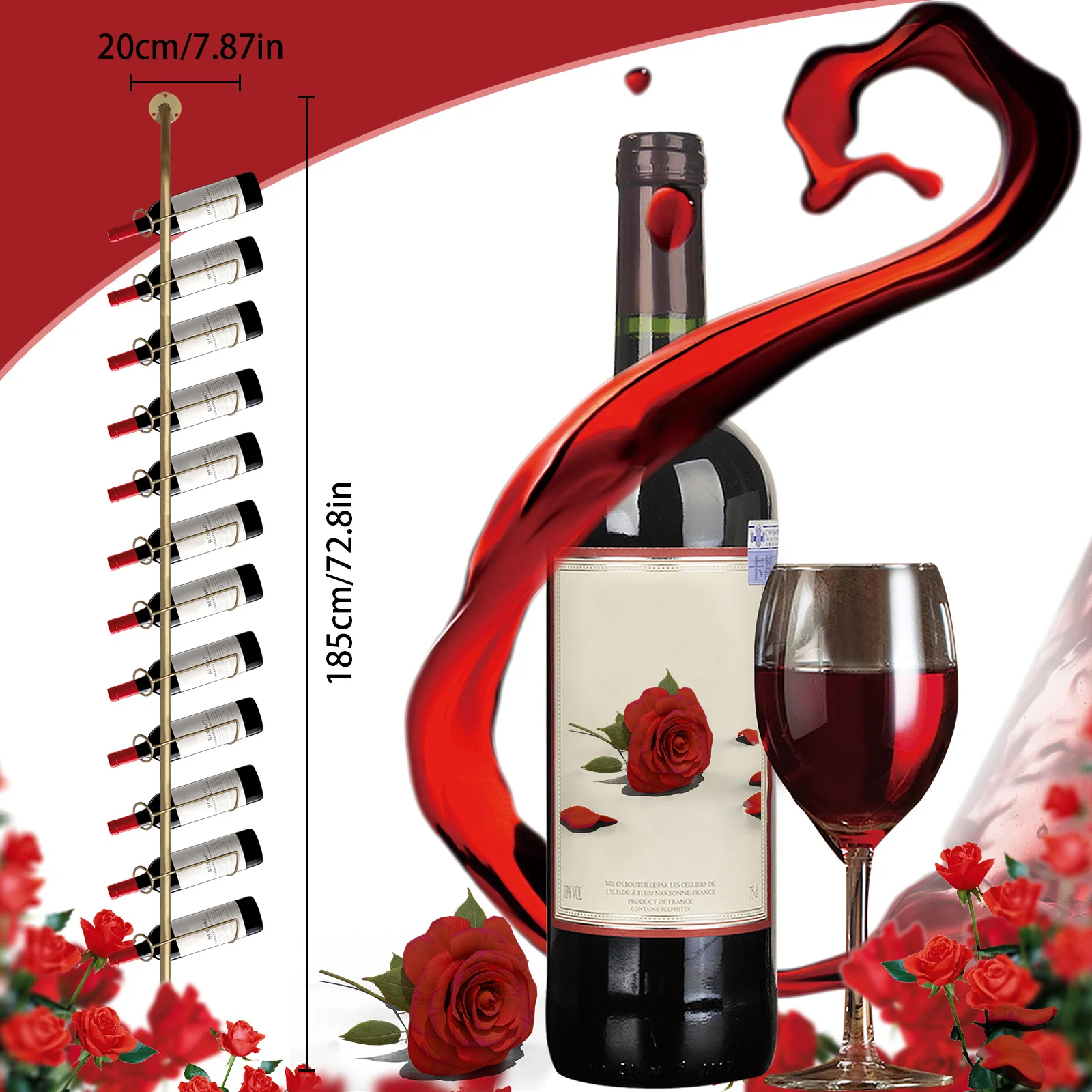 5 Pack Wall Mount Wine Rack Bottle Display Holder Storage Organizer Holds 60 Bottles for Kitchen Dining Room Bar Wine Cellar