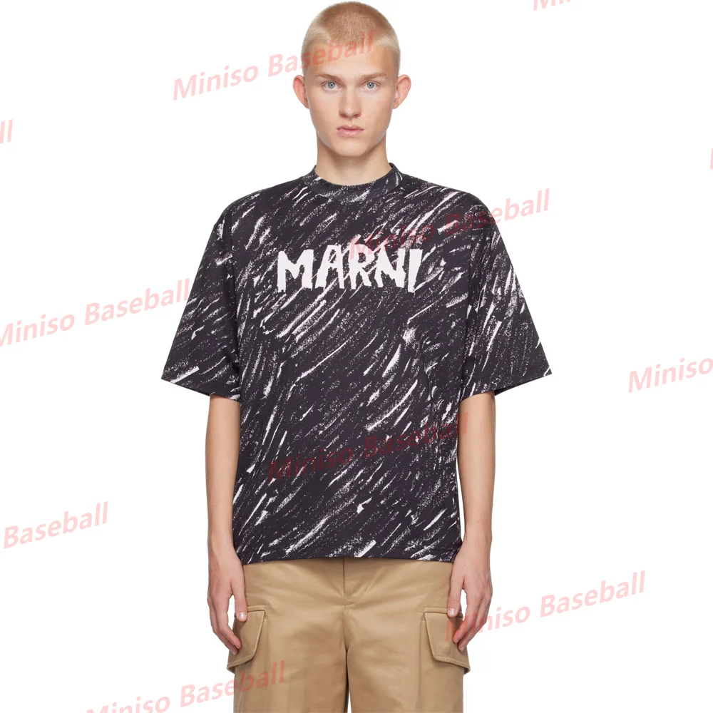 24/25 Luxury Italy New Arrivals Marni Summer Black Placed Scribble T-Shirt Comfort Christmas Gift 3D Printed Adults/KIDs