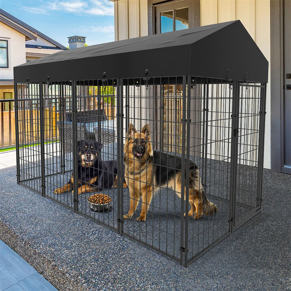 Heavy Duty Large Dog Kennel Pet Welded Metal Playpen Animal Cage with Roof Cover Pet Run Enclosure Playpen House Outdoor Indoor 2