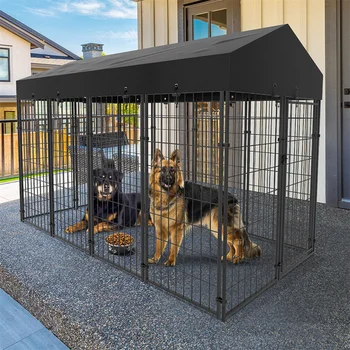 Heavy Duty Large Dog Kennel Pet Welded Metal Playpen Animal Cage with Roof Cover Pet Run Enclosure Playpen House Outdoor Indoor 2