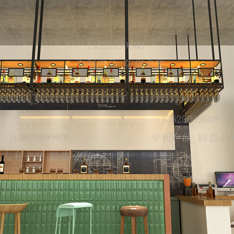Bar hanger Hanging cabinet Wine rack Shelf Goblet upside down Wrought iron wine glass rack Metal customization is simple
