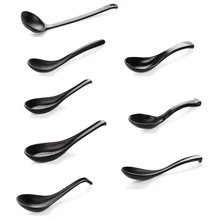 Multi Kinds Japanese Soup Spoon Rice Spoon Black Matte Spoon Imitation Porcelain Resin Anti-Fall Japanese Tableware Dinner Ware