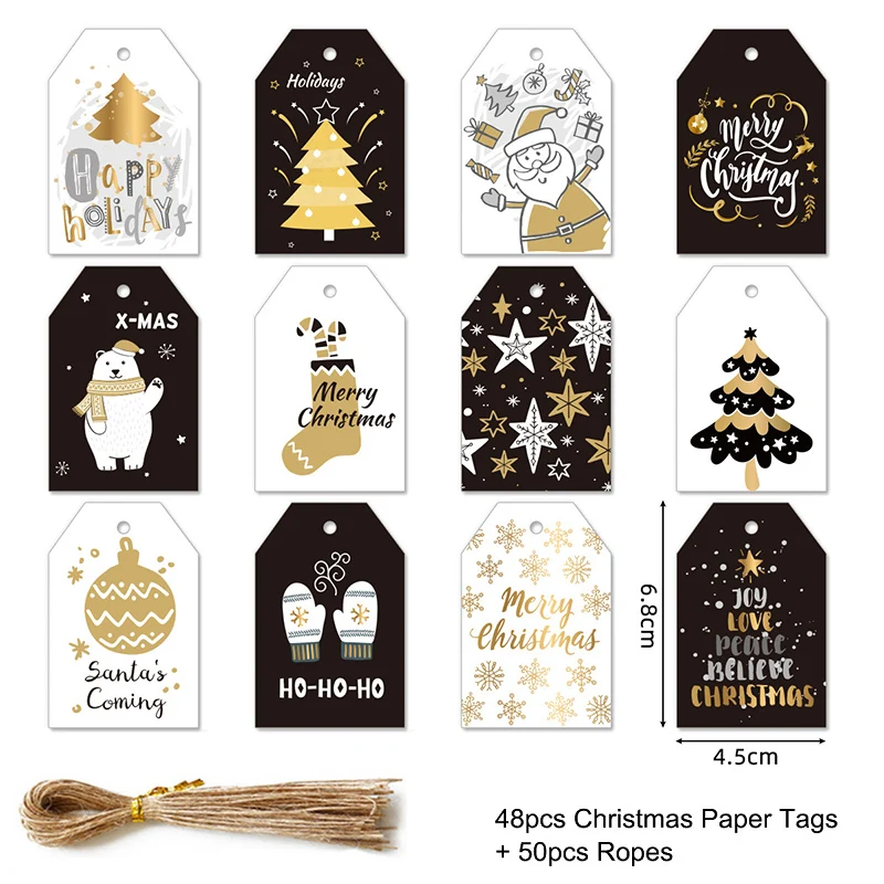 Christmas Decorations Merry Christmas Kraft Paper Tags 48/50Pcs