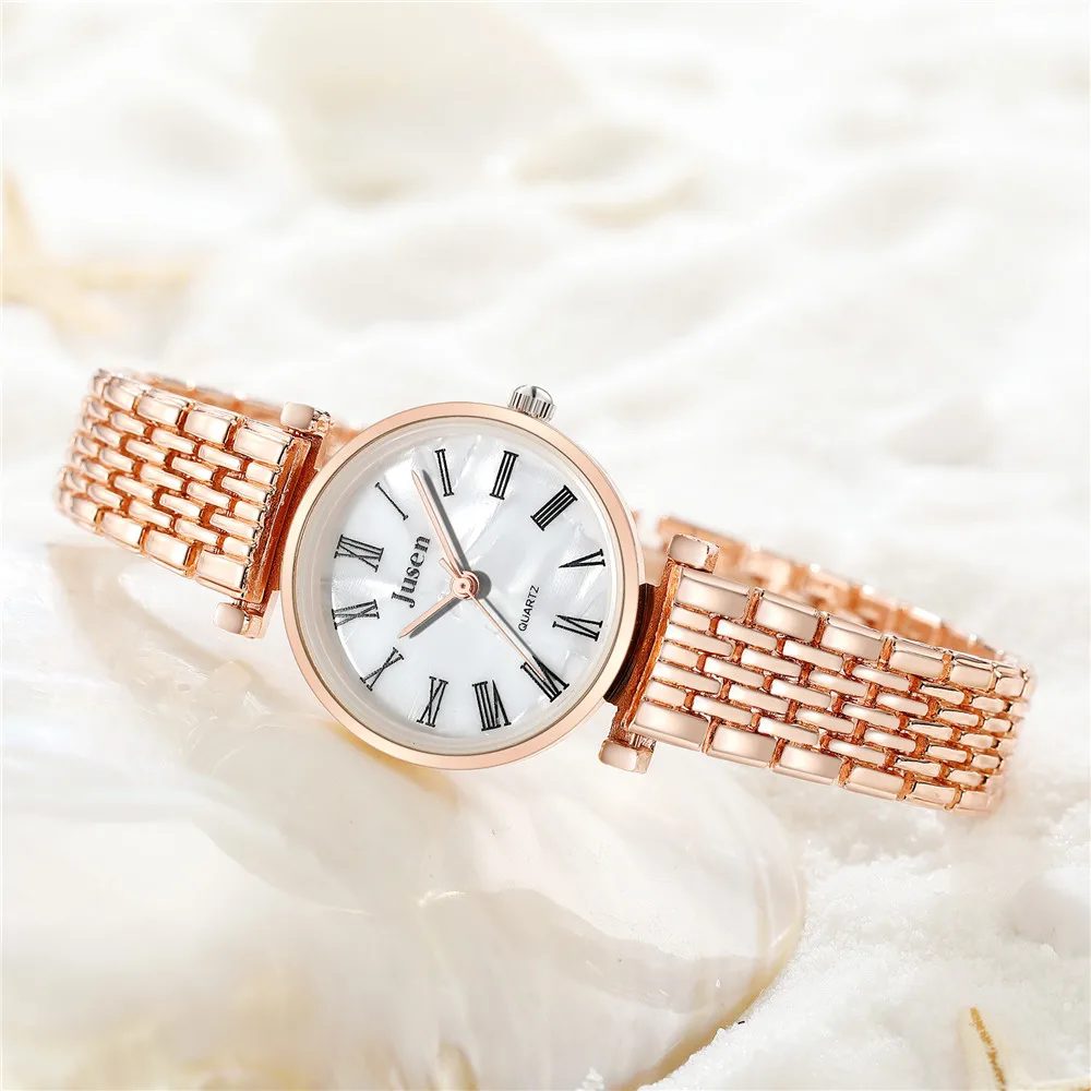 fashion silver steel bracelet band Roman scale dial quartz women watch 2