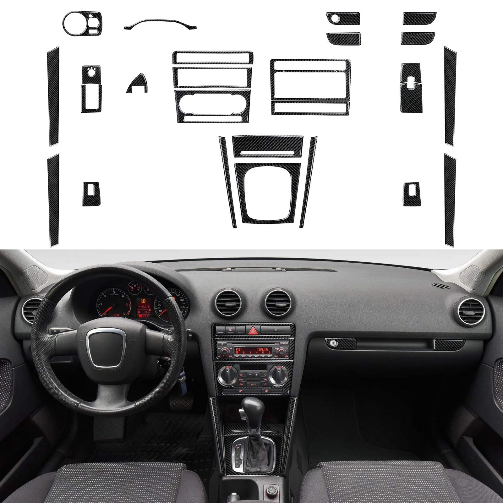 Car Center Console Gear Shift Panel Window Lift Carbon Fiber Interior Sticker, For Audi A3 S3 RS3 (2003-2012) Trim Accessories