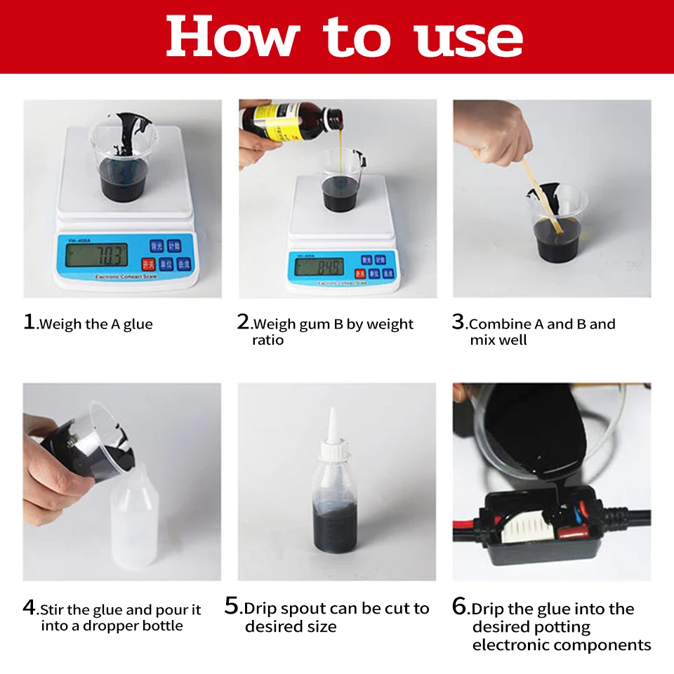 Electronic Potting Glue Silicone Epoxy AB Two Component Thermal Conductivity Flame Retardant Insulation Waterproof Circuit Board
