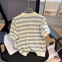 Nouveau T-shirt en tricot rayé à manches courtes pour femme 2026 – Haut ajusté pour femme – Vêtements féminins Ropa Mujer 2