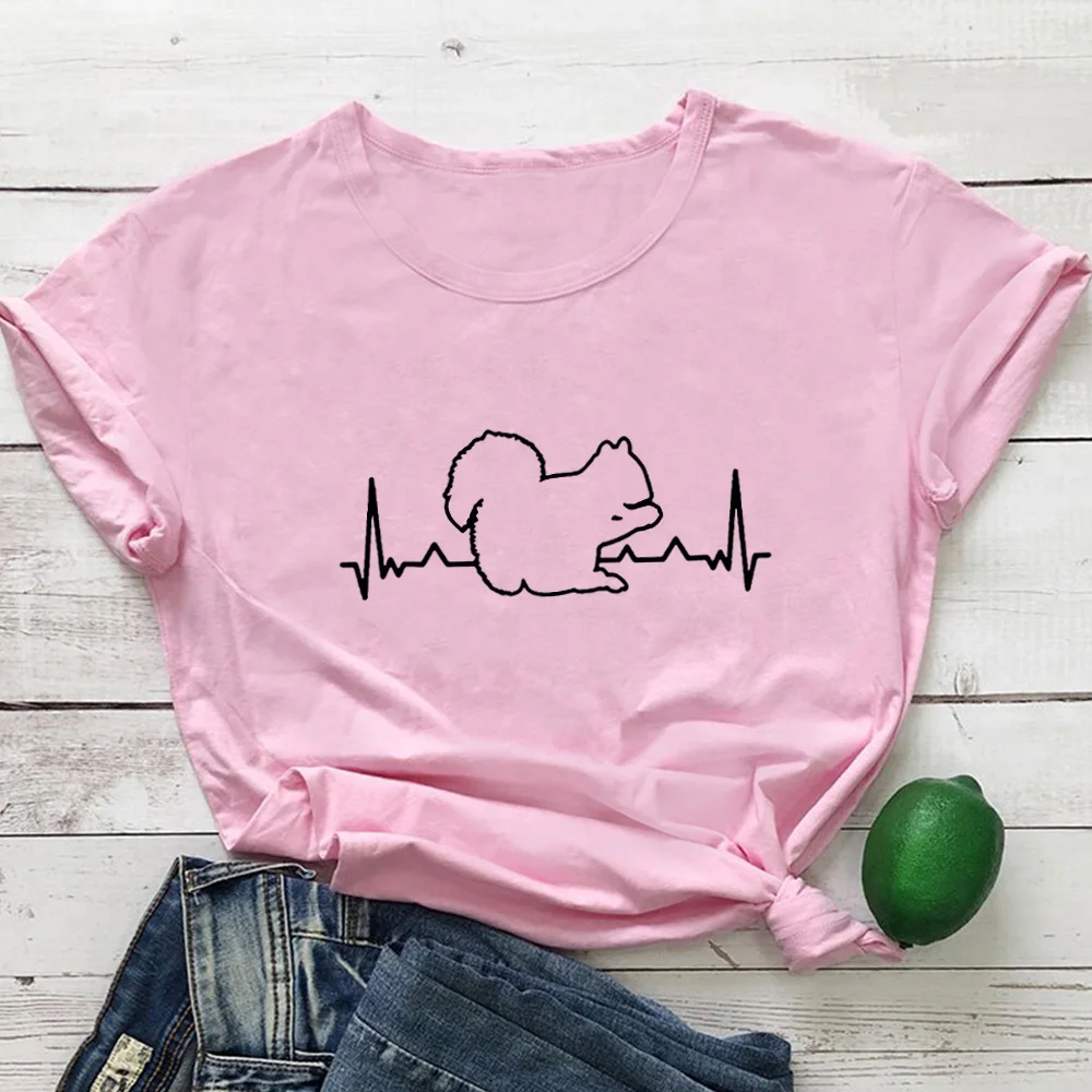 

Women Loose Comfortable Hipster T Shirts Women Heart Rate Squirrel Print T-shirt Women Cotton O-neck Casual Short Sleeve Tshirt