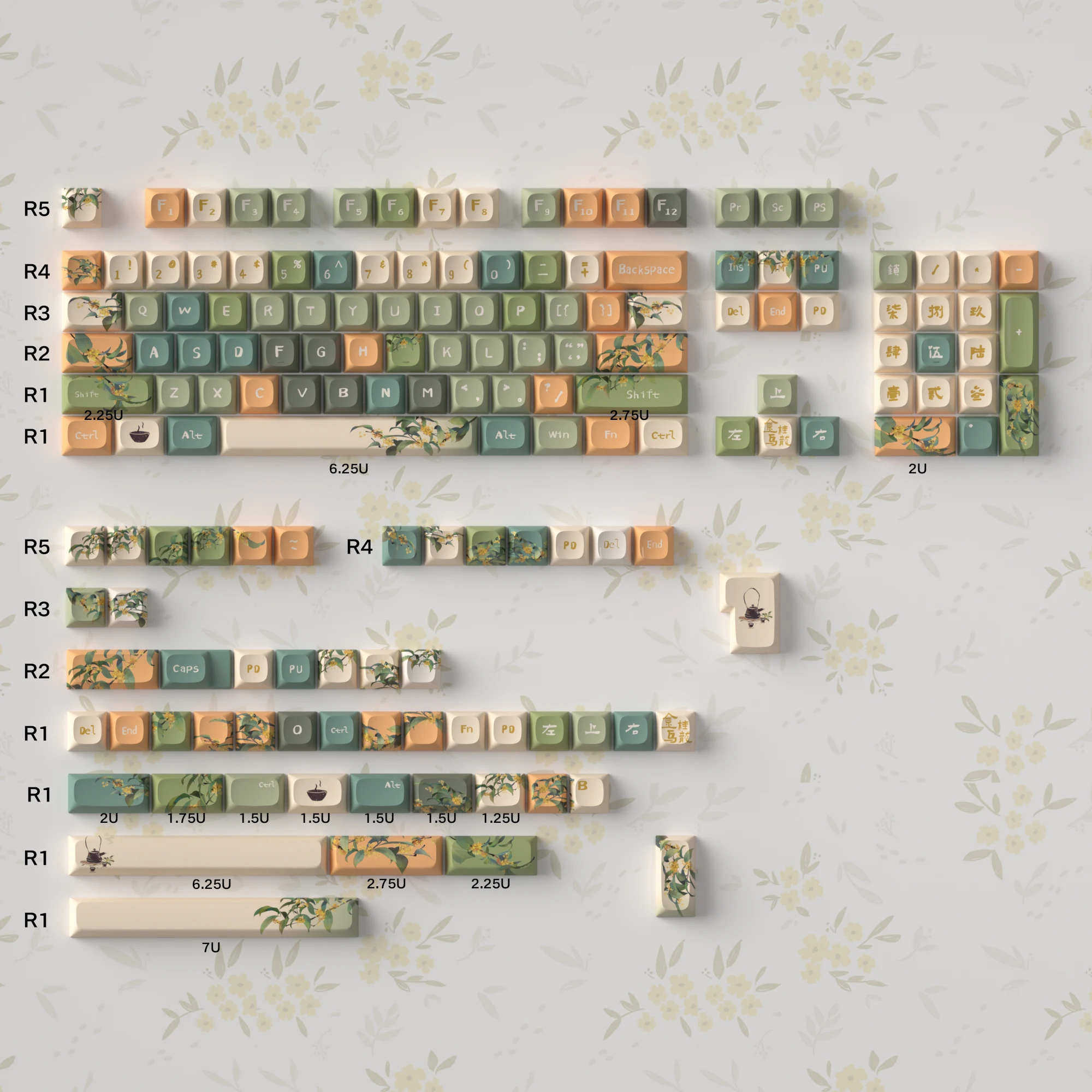Keycap Antigo Verde Retro para Teclado Mecânico Estilo Jingui Oolong Pintura Chinesa Cereja Pbt Teclado de Cinco Lados Ure 159 Teclas - Imagem 6