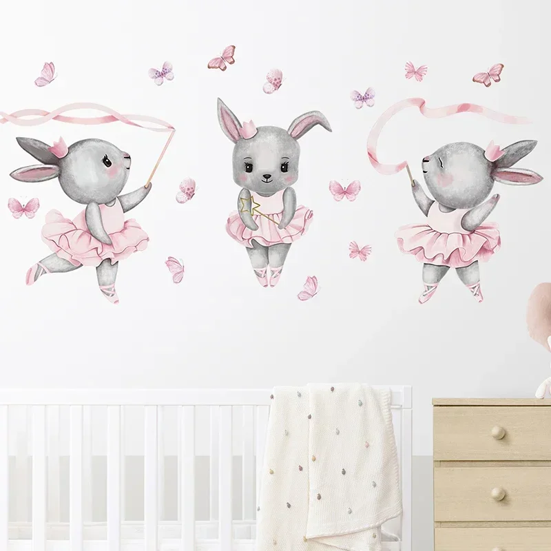 Hand-paint Ballet Bunny Rabbit Dancer Cute Animals Wall Stickers for Baby Nursery Room Girl Room Wall Decals Home Decorative pvc