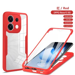 360° Full Protective Transparent Shockproof Case with PET Soft Screen Film for Reno 13 Pro 5G (Red)
