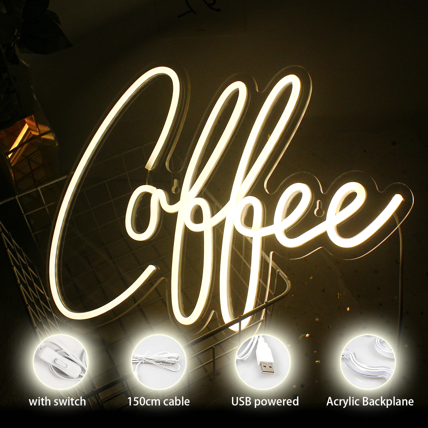 Coffce Neon Sigh LED Lights Wall Lamp Decor For Home Bar Party Festa Cafe Logo Letter Welcome Light Up Sighs USB Room Decoration