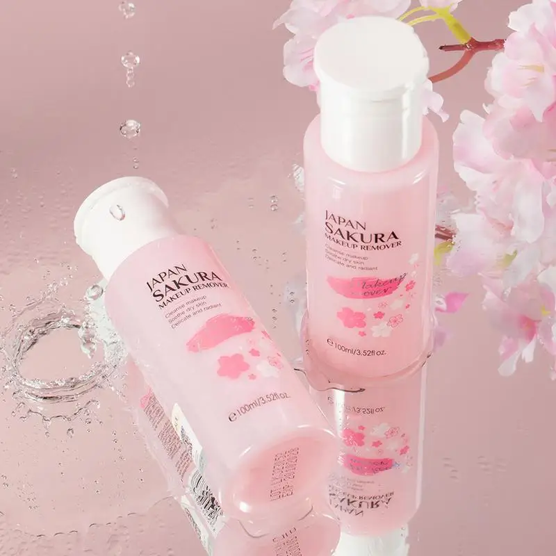 Liquid Makeup Remover 3 in 1 Sakura Facial Cleanser & Makeup Remover Gentle Exfoliation for Eye Lip & Face Makeup Gentle 3