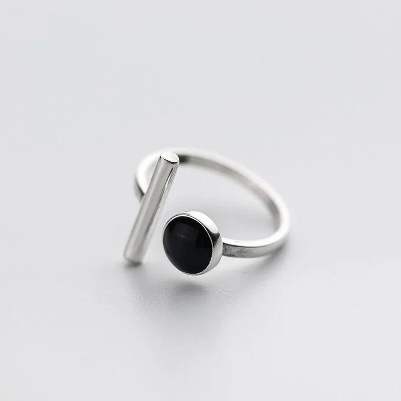 

Fashion 925 Sterling Silver Black Round Open Rings For Women Luxury Designer Jewelry Gift Female Offers With Free Shipping