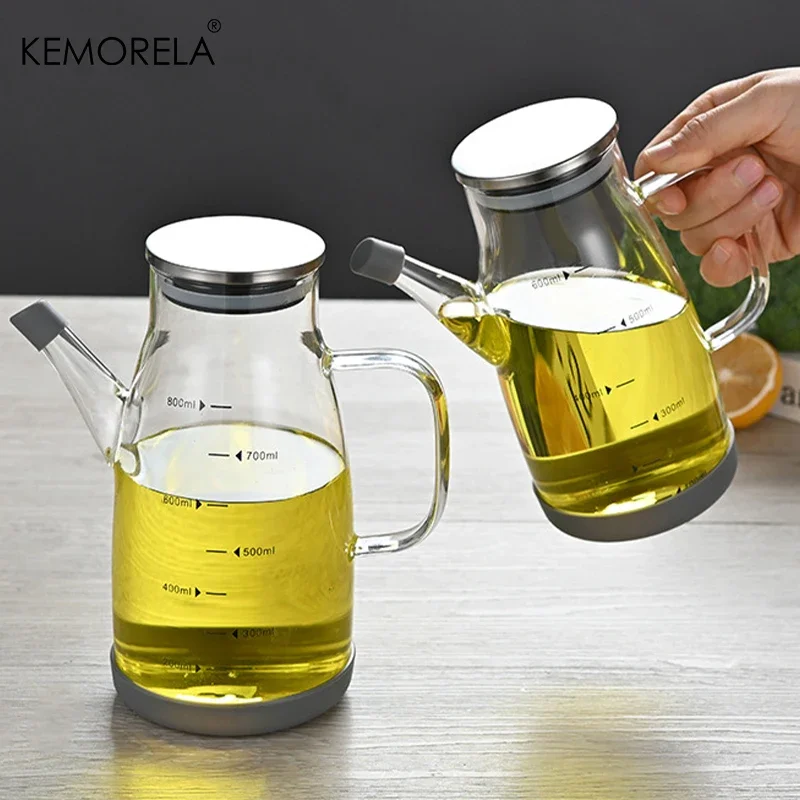 Oil Dispenser 1000/800/600ML Large High Borosilicate Glass for Cooking Olive Oil and Soy Sauce Vinegar with Silicone Base