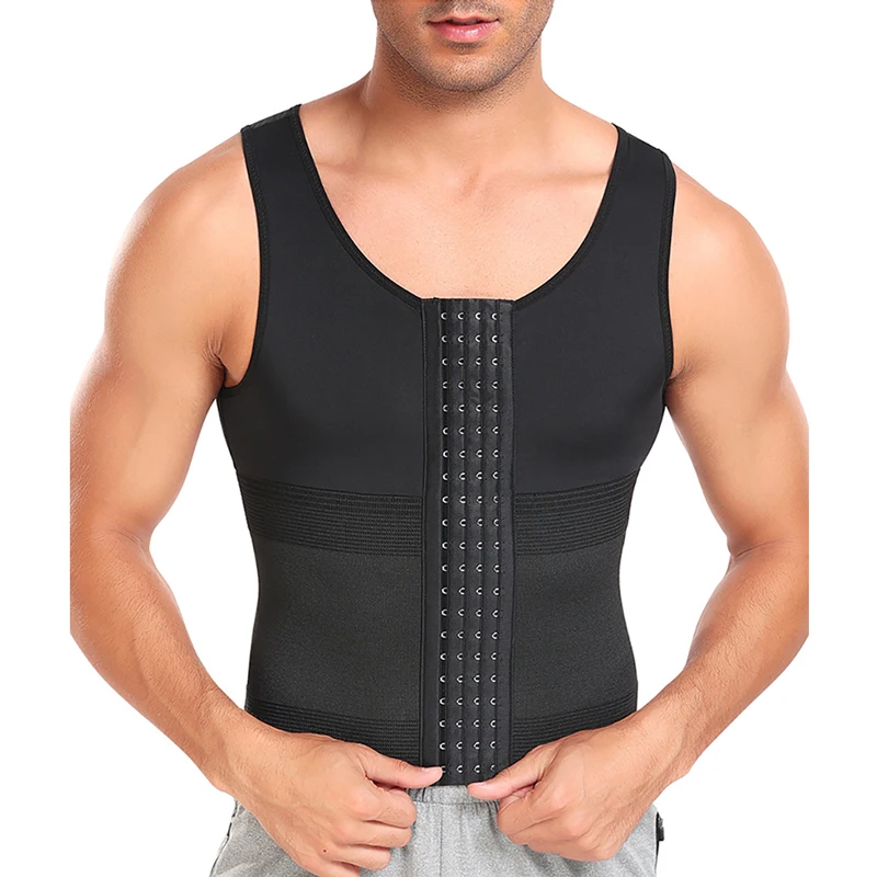 Men Gynecomastia Compression Tank Top Waist Trainer Belt Slimming Sheath 4 Rows of Hook Shapewear Vest Tight Fitting Shirts Band mma t shirts muay thai shorts sets bjj rashguard for men mma shorts kickboxing boxing clothes compression jiu jitsu gi t shirt