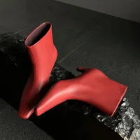 New Red Black Sheepskin Back Zipper Knee High Boots European American Square Headed Sexy 5.5cm High-heel Women Boots Size 34-41 - Image 5