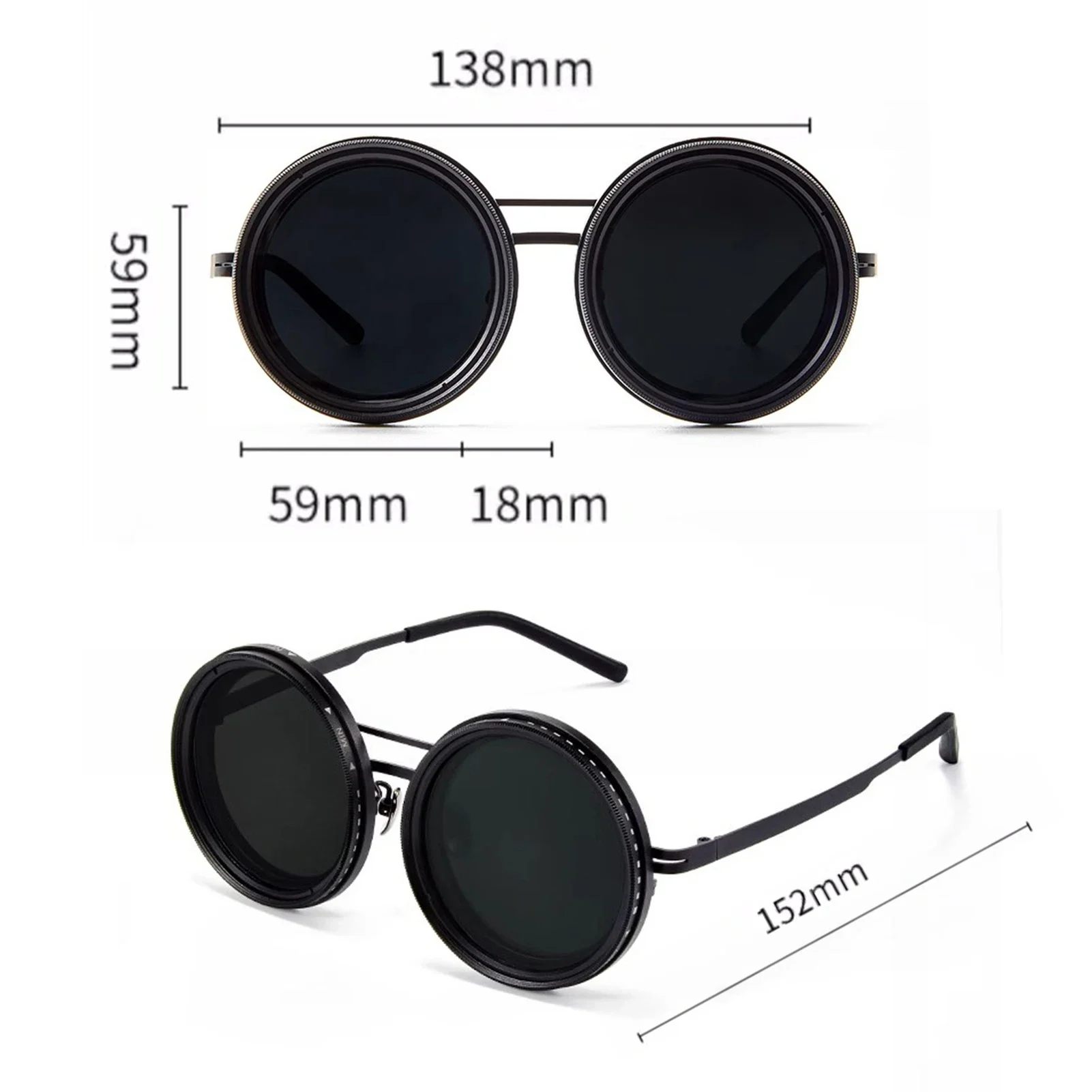 Adjustable 1-9 Gears Sunglasses Rounded Polarized Glasses ND Filter Lenses Handcrafted Retro Glasses Unisex Vintage Style