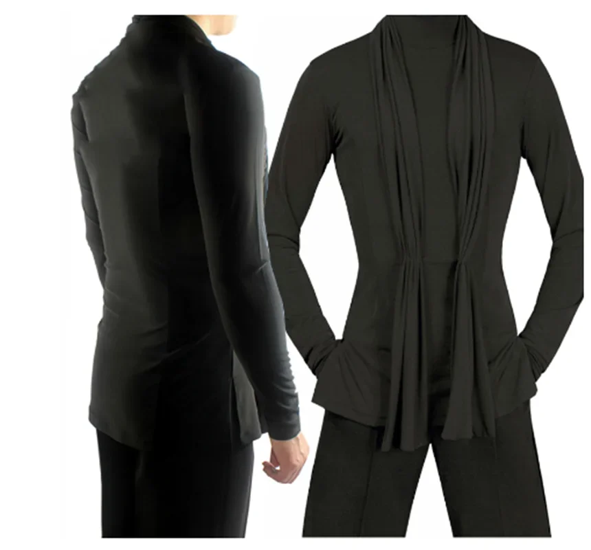 Black Long Sleeve high quality stretch Shirt New Men Ballroom Competitive Shirts Fantasia Latin Dance Tops