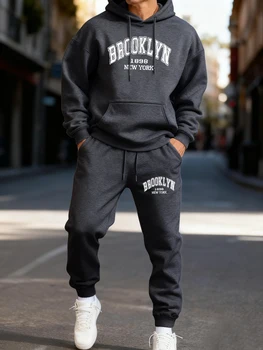 Brooklyn New York 1898 Printing Man Hoodie Set Street Couple'S Two Pices Sets Comfortable Fashion Pants Jogging Loose Streetwear