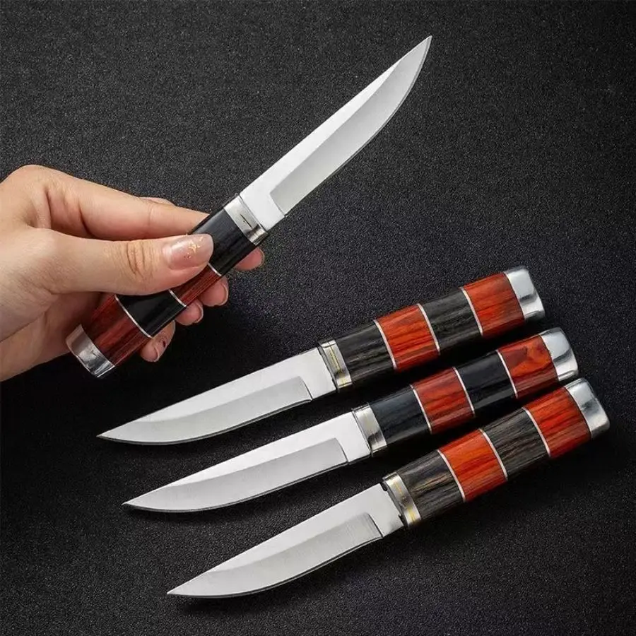 6.18in Portable Bamboo Handle Fruit Knife for Outdoor and Home Use-Perfect for Fishing, Fruit Cutting, and BBQ