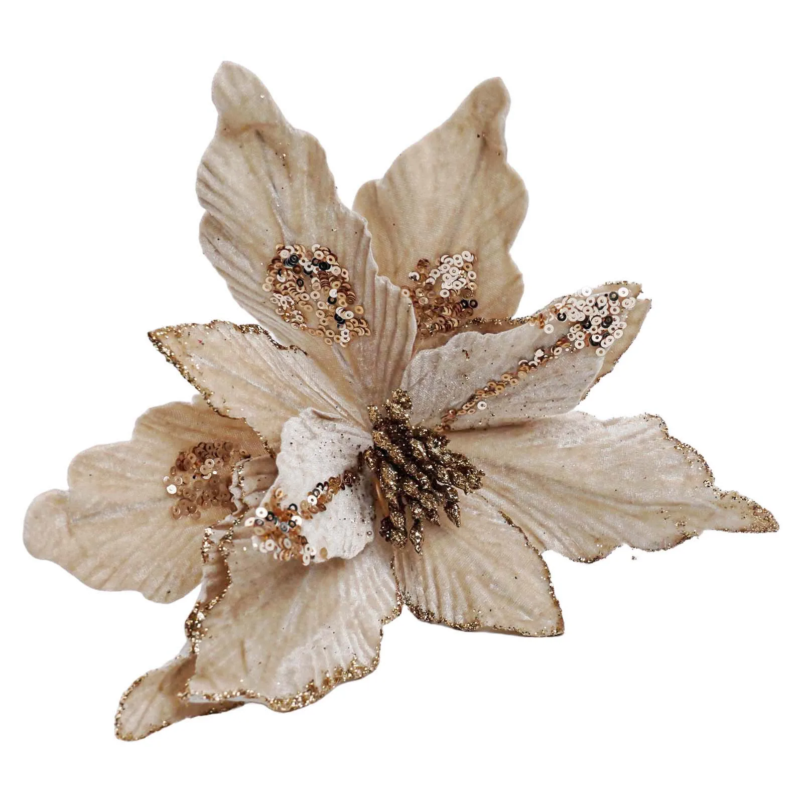 thumbnail image 1 of 2025 Flor de Pascua navideña con purpurina para colgar en el árbol de Navidad, corona floral para hacer tú mismo, decoraciones navideñas para Navidad, 1 of 5