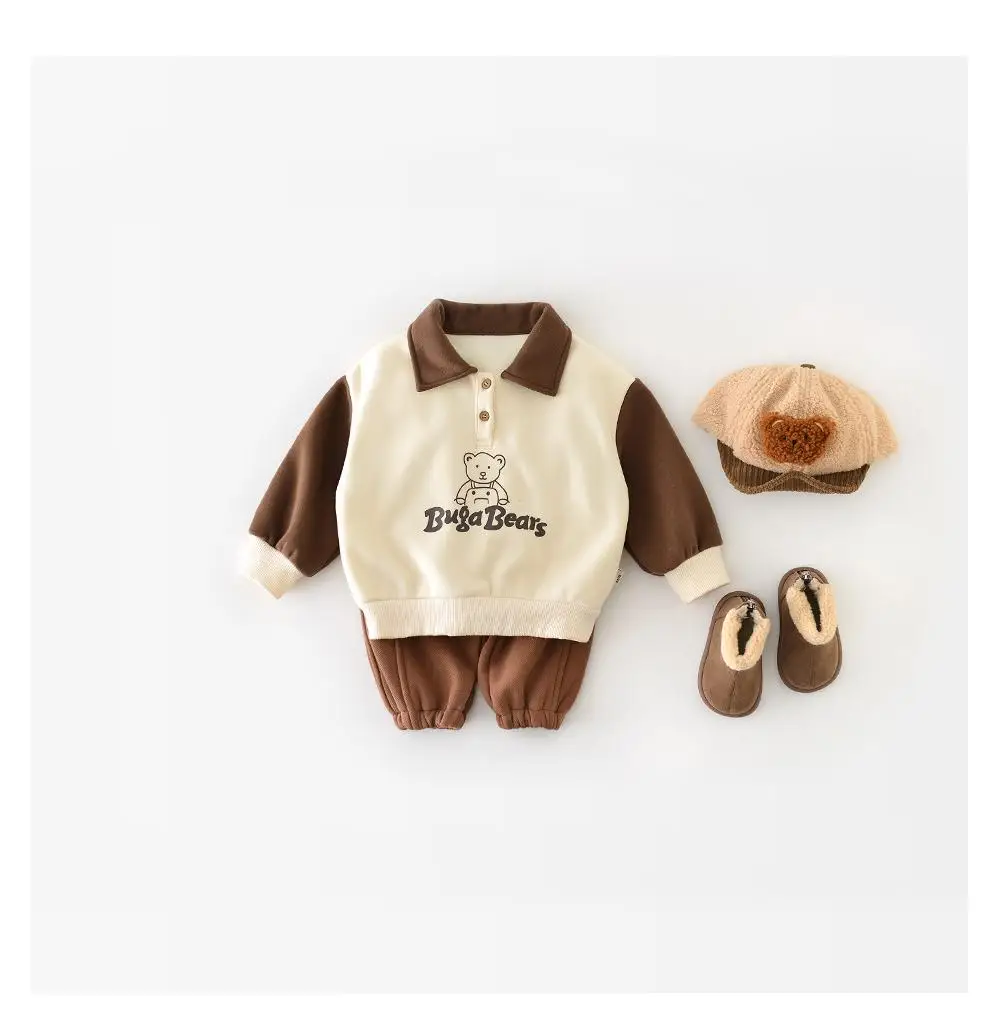 Description Picture 3 of item2025 Winter New Baby Long Sleeve Fleece Sweatshirt Bear Print Toddler Boy Girl Plus Velvet Thick Lapel Tops Infant Warm Pullover