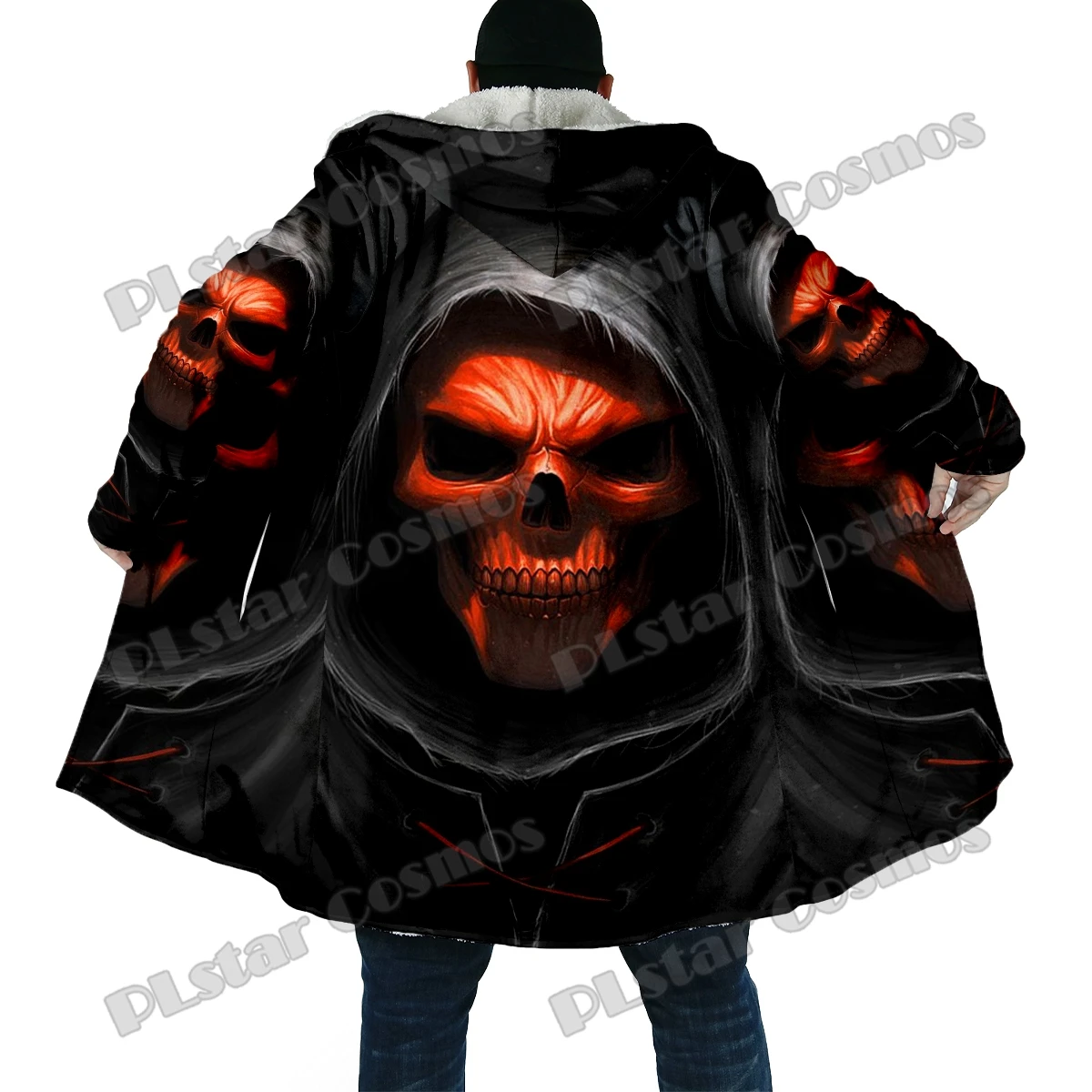Winter Fashion Men's cloak Grim Reaper Skull 3D All Over Printed Thick Fleece Hooded Cloak Unisex Casual Warm Cape Coat DP47