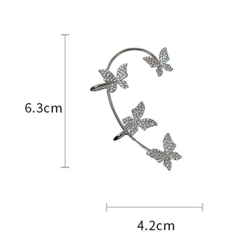 Ear Clip Earrings Sparkling Butterfly For Women Rhinestone Crystal Buckle Without Piercing Party Wedding Jewelry